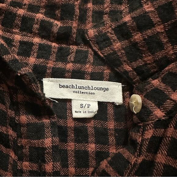 Beach Lunch Lounge Black & Coral Long Sleeve Half Button‎ Down Shirt Size S - Picture 5 of 9